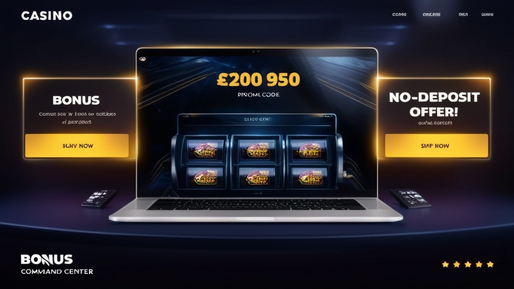 Donkere casinopagina met actuele no-deposit codes en promotiepanelen