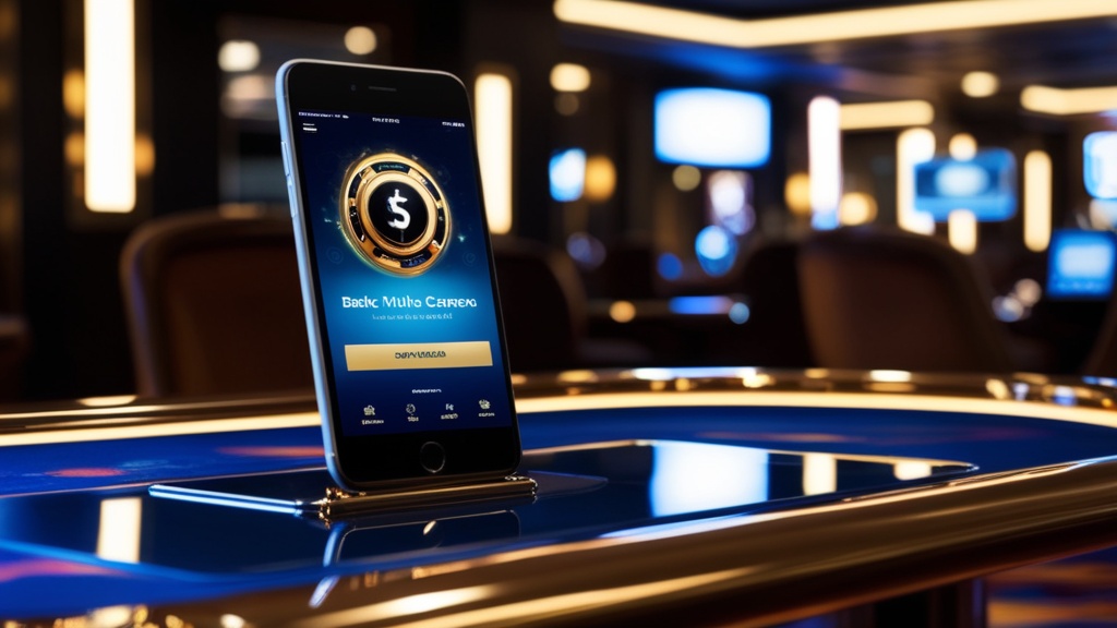 Smartphone met downloadscherm in een donkere casino-omgeving
