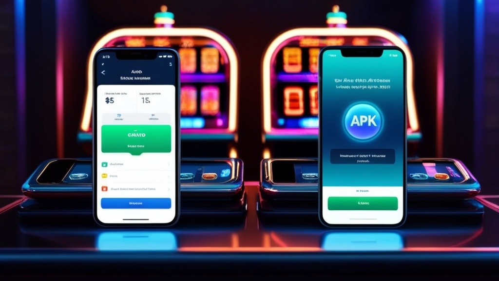 Twee smartphones met app- en APK-vergelijking in een casino-omgeving