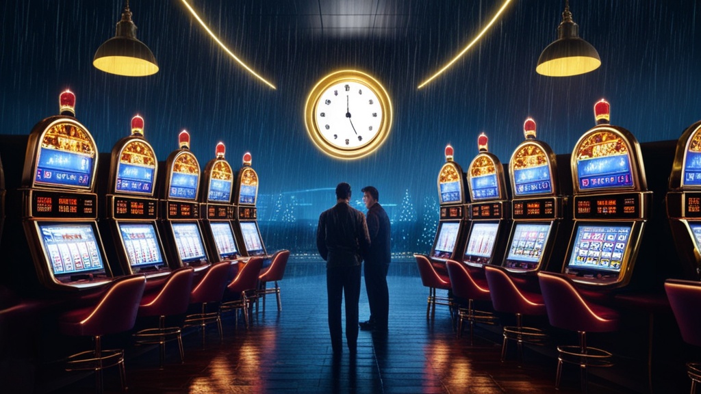 Opname in wachtrij met klok en casinoverlichting in het weekend